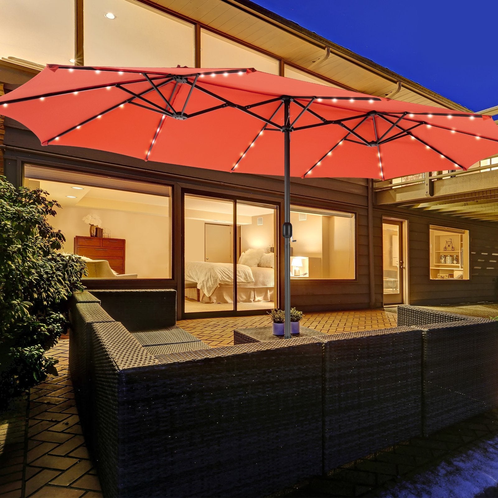 15 Feet Double-Sided Patio Umbrella with 48 LED Lights, Orange Outdoor Umbrellas   at Gallery Canada