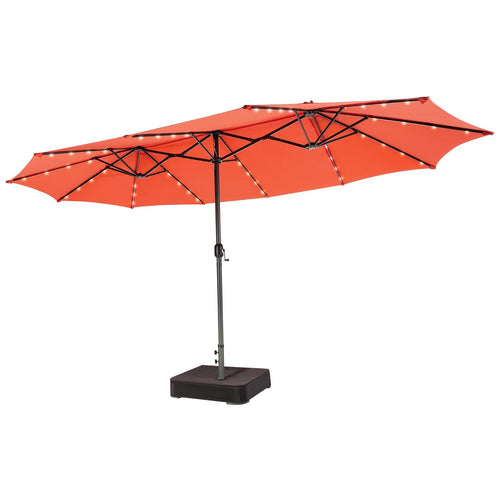 15 Feet Double-Sided Patio Umbrella with 48 LED Lights, Orange