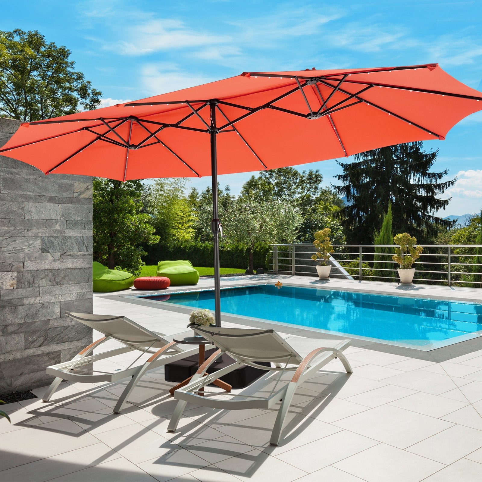 15 Feet Double-Sided Patio Umbrella with 48 LED Lights, Orange Outdoor Umbrellas   at Gallery Canada