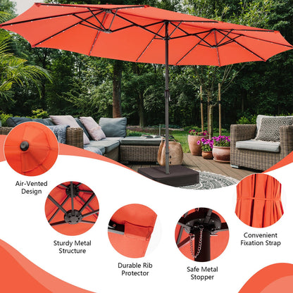 15 Feet Double-Sided Patio Umbrella with 48 LED Lights, Orange Outdoor Umbrellas   at Gallery Canada