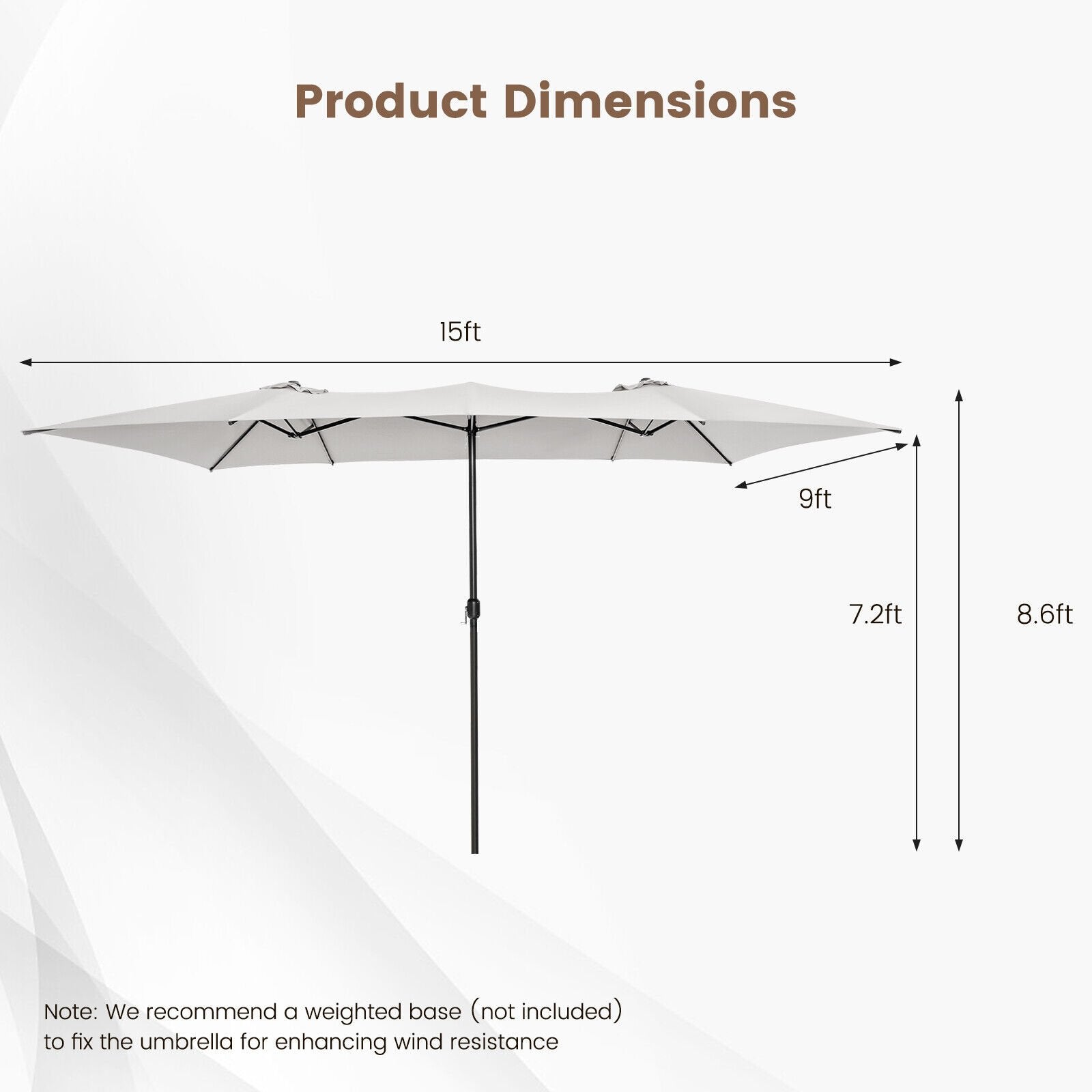 15 Feet Double-Sized Patio Umbrella with Crank Handle and Vented Tops, Beige Outdoor Umbrellas   at Gallery Canada