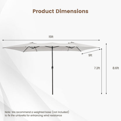 15 Feet Double-Sized Patio Umbrella with Crank Handle and Vented Tops, Beige Outdoor Umbrellas   at Gallery Canada