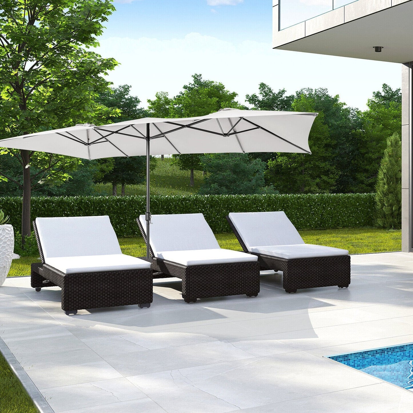 15 Feet Double-Sized Patio Umbrella with Crank Handle and Vented Tops, Beige Outdoor Umbrellas   at Gallery Canada