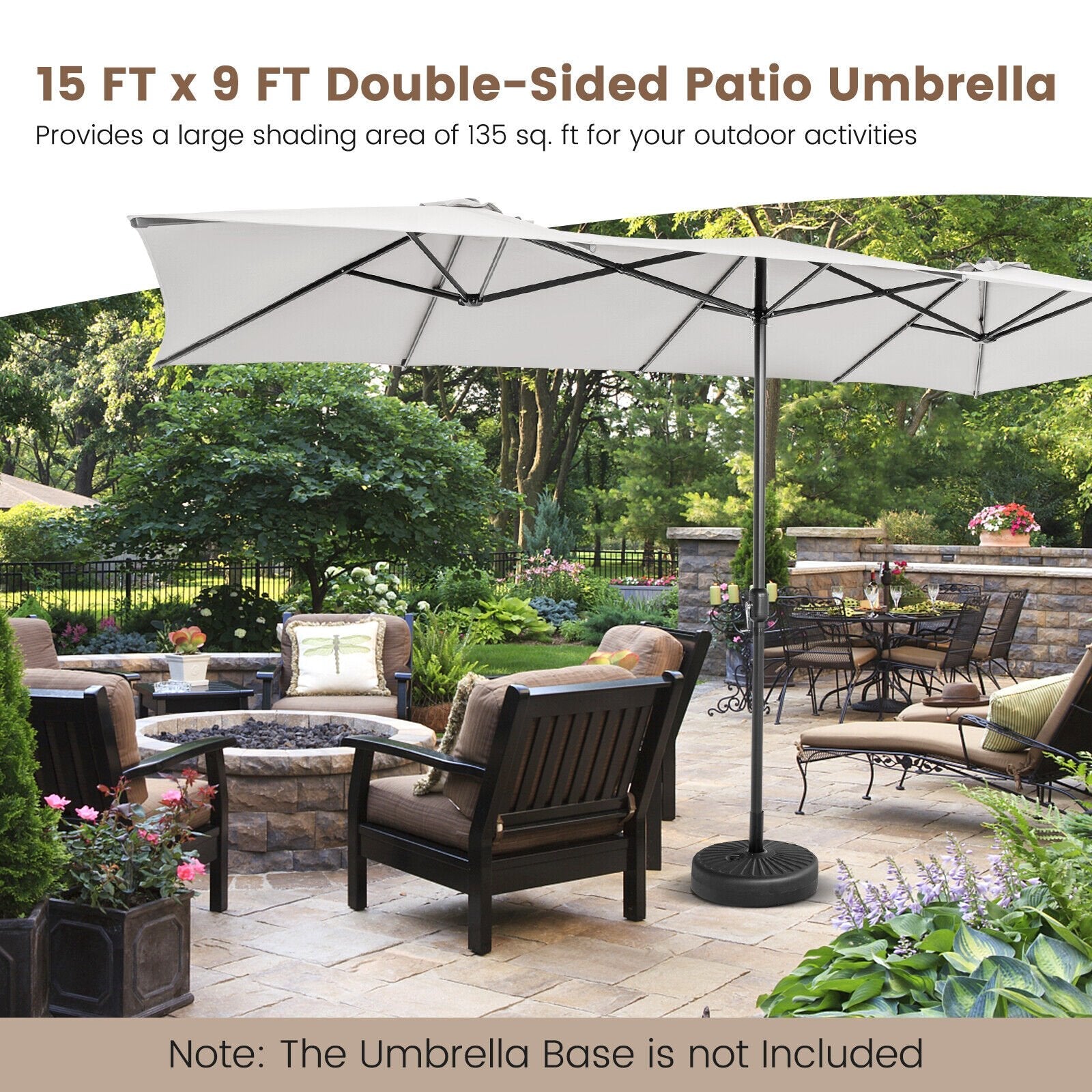 15 Feet Double-Sized Patio Umbrella with Crank Handle and Vented Tops, Beige Outdoor Umbrellas   at Gallery Canada