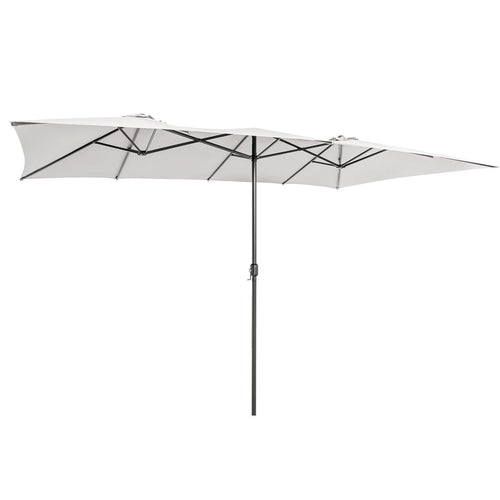 15 Feet Double-Sized Patio Umbrella with Crank Handle and Vented Tops, Beige