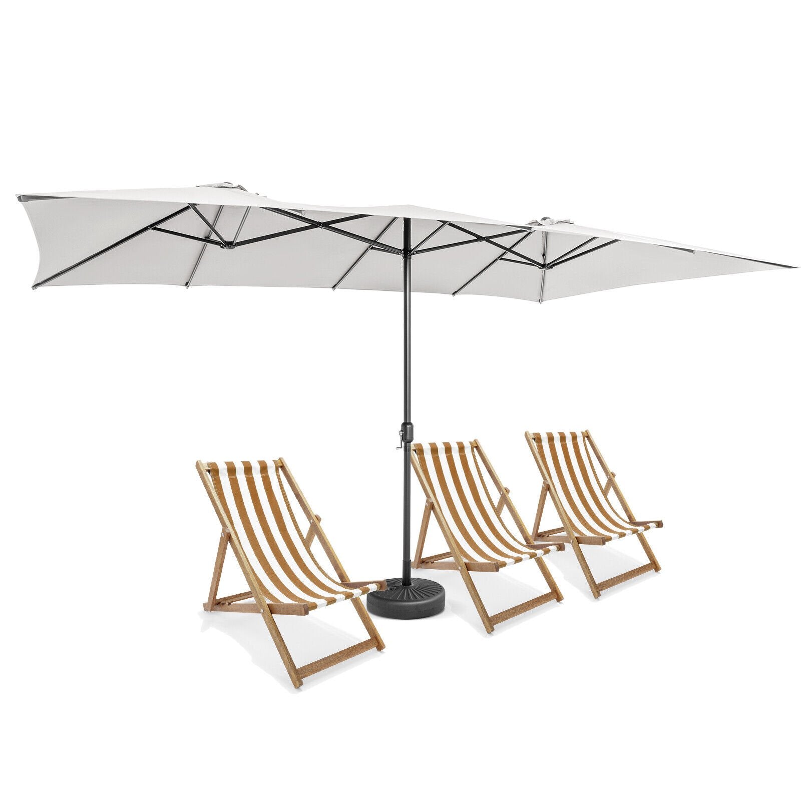 15 Feet Double-Sized Patio Umbrella with Crank Handle and Vented Tops, Beige Outdoor Umbrellas   at Gallery Canada