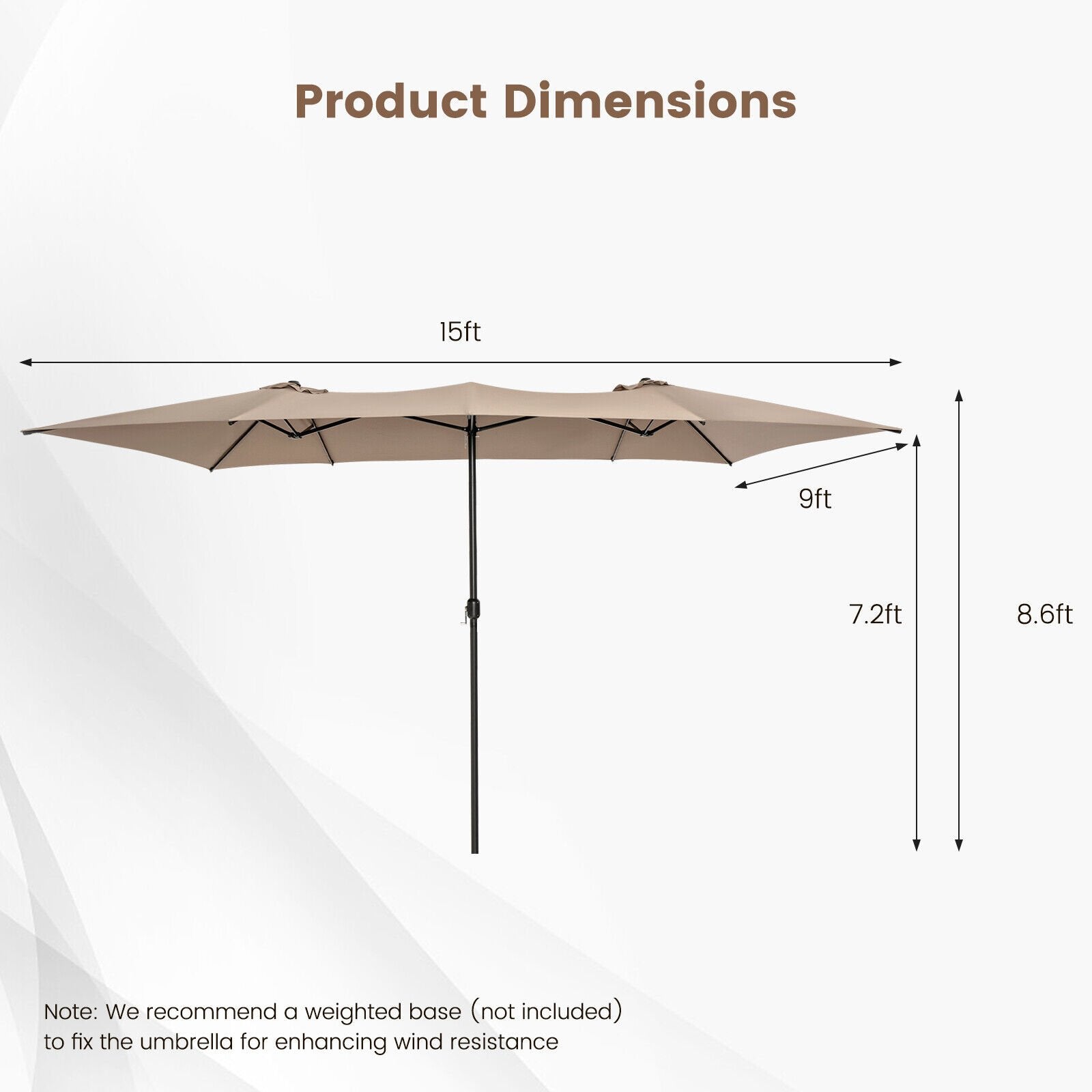 15 Feet Double-Sized Patio Umbrella with Crank Handle and Vented Tops, Brown Outdoor Umbrellas   at Gallery Canada