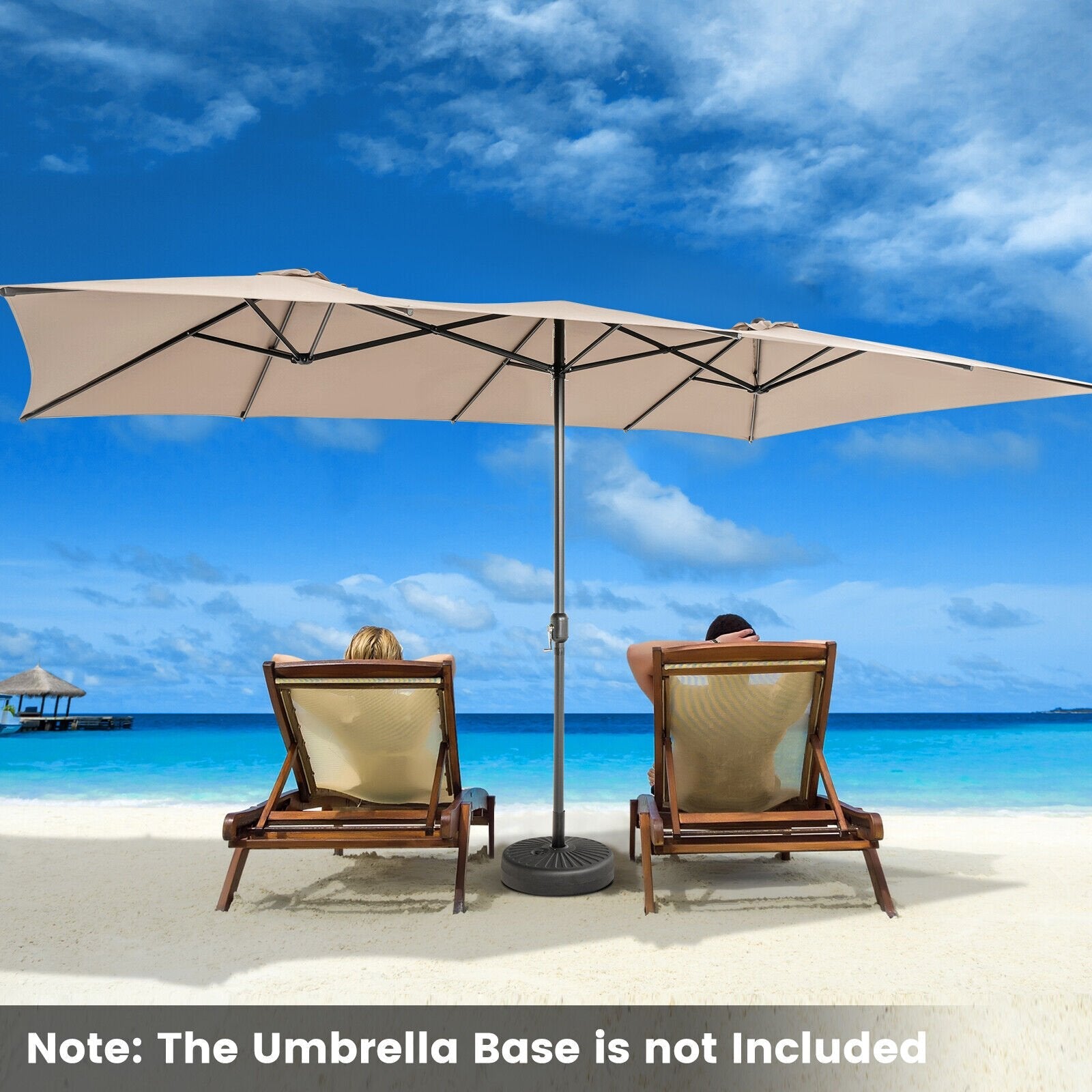 15 Feet Double-Sized Patio Umbrella with Crank Handle and Vented Tops, Brown Outdoor Umbrellas   at Gallery Canada