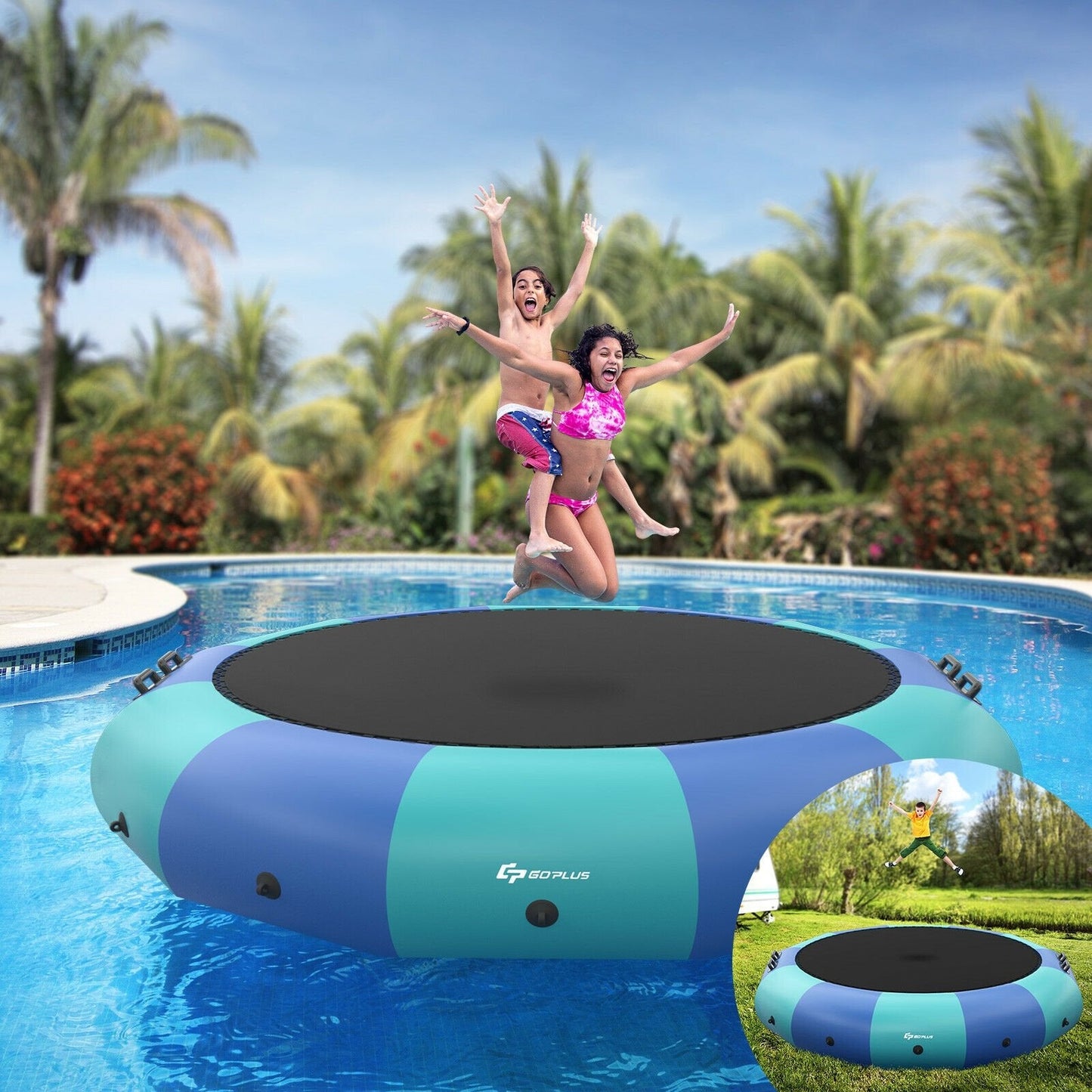 15 Feet Inflatable Splash Padded Water Bouncer Trampoline, Blue Trampolines   at Gallery Canada