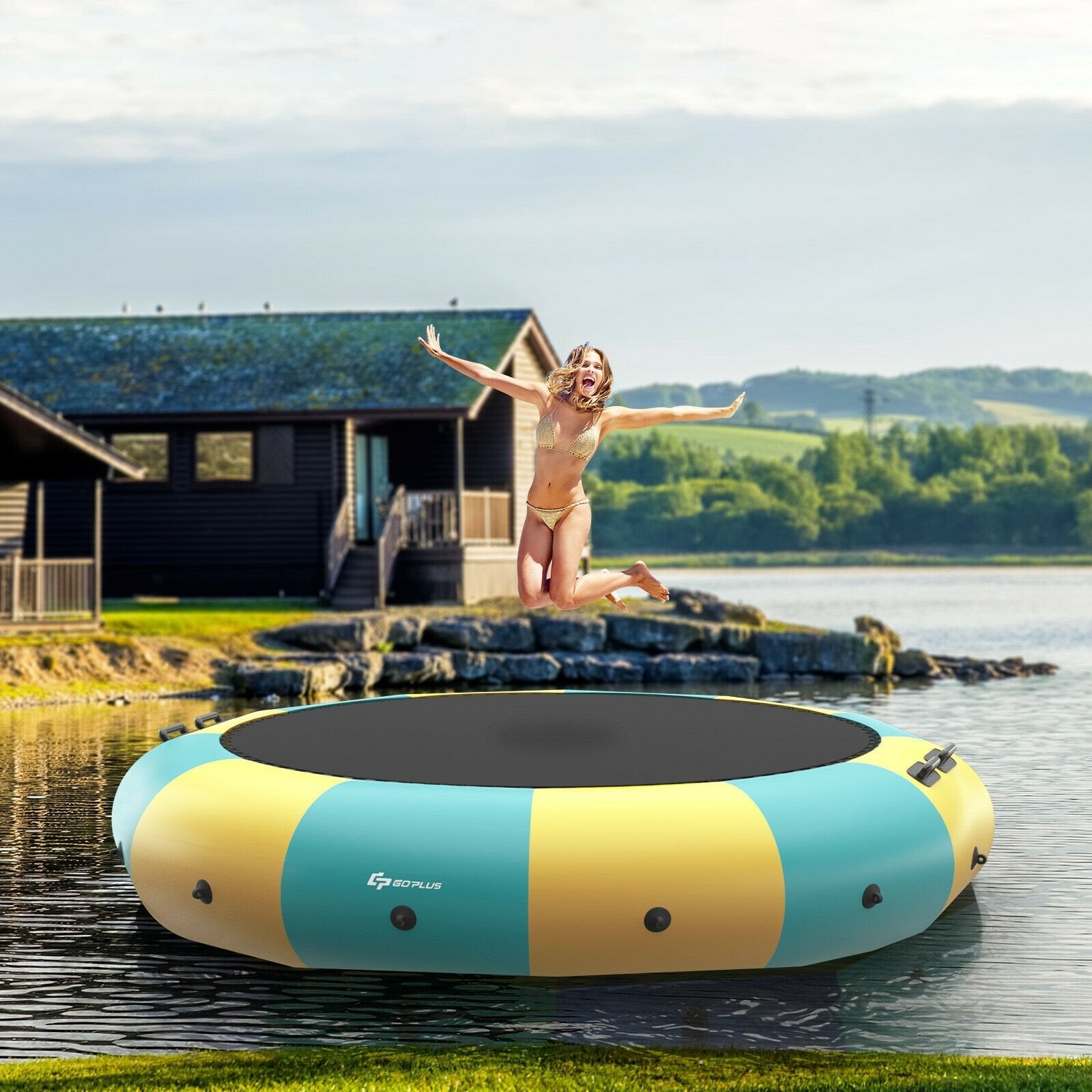 15 Feet Inflatable Splash Padded Water Bouncer Trampoline, Yellow Trampolines   at Gallery Canada