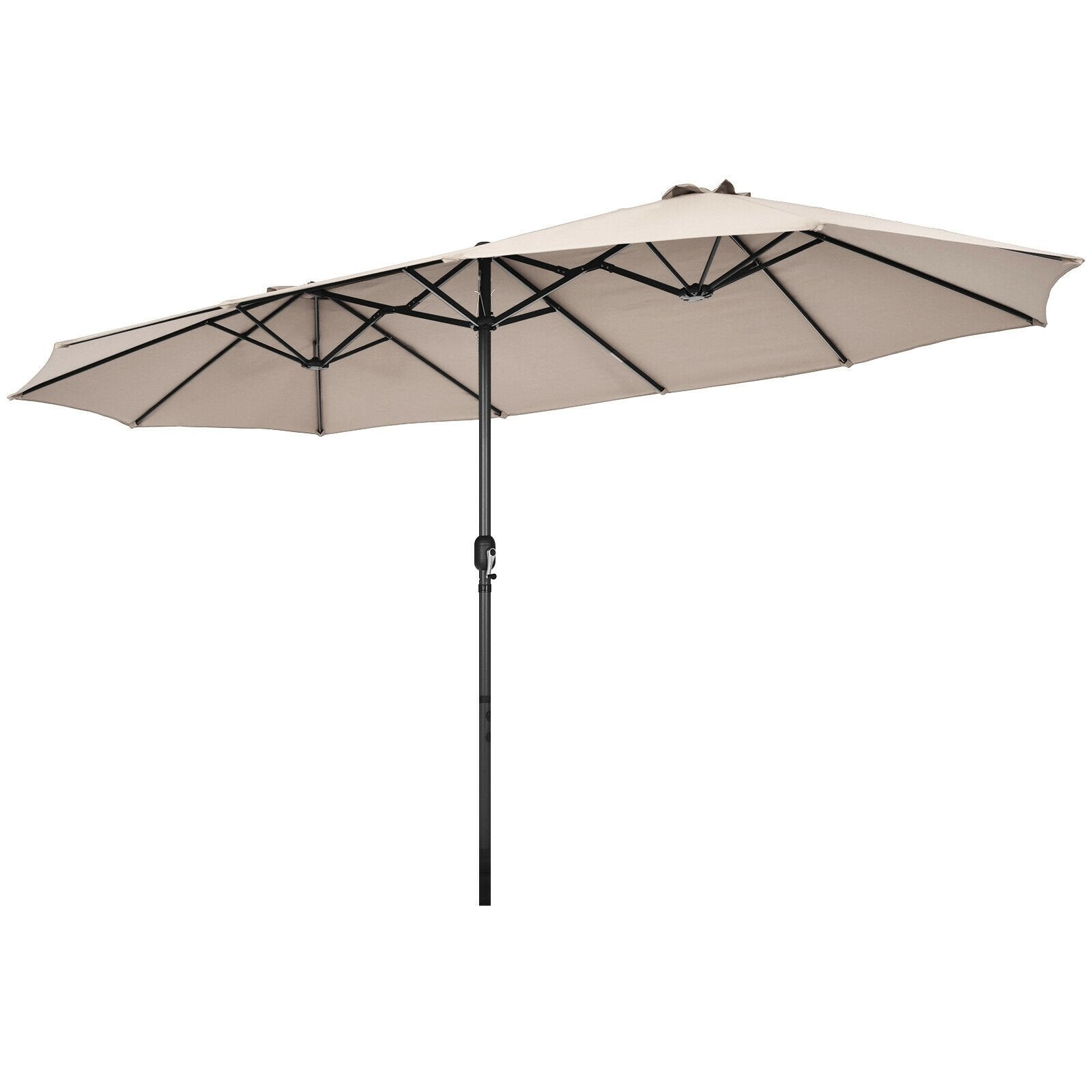 15 Feet Patio Double-Sided Umbrella with Hand-Crank System, Beige Outdoor Umbrellas   at Gallery Canada