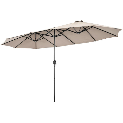 15 Feet Patio Double-Sided Umbrella with Hand-Crank System, Beige