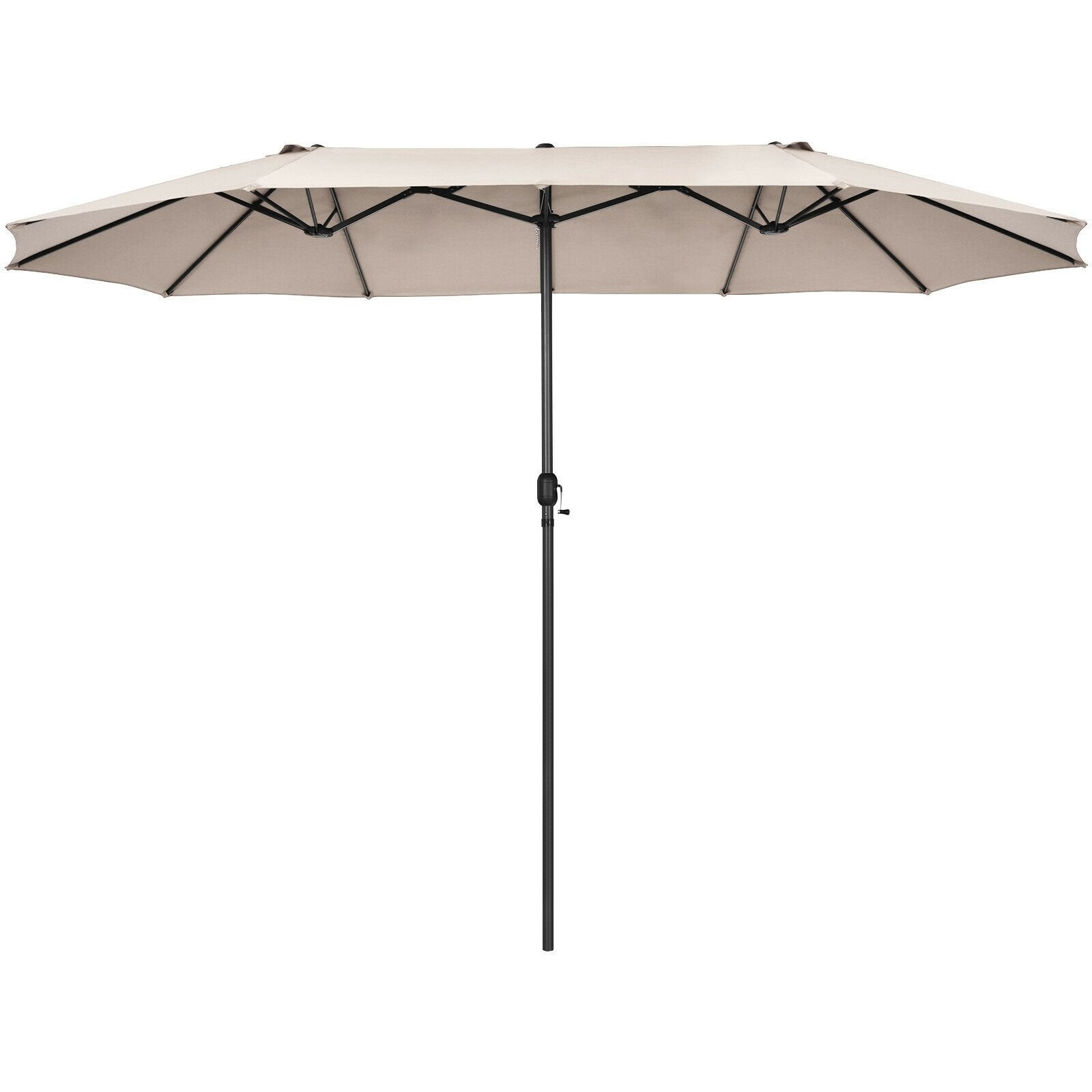 15 Feet Patio Double-Sided Umbrella with Hand-Crank System, Beige Outdoor Umbrellas   at Gallery Canada