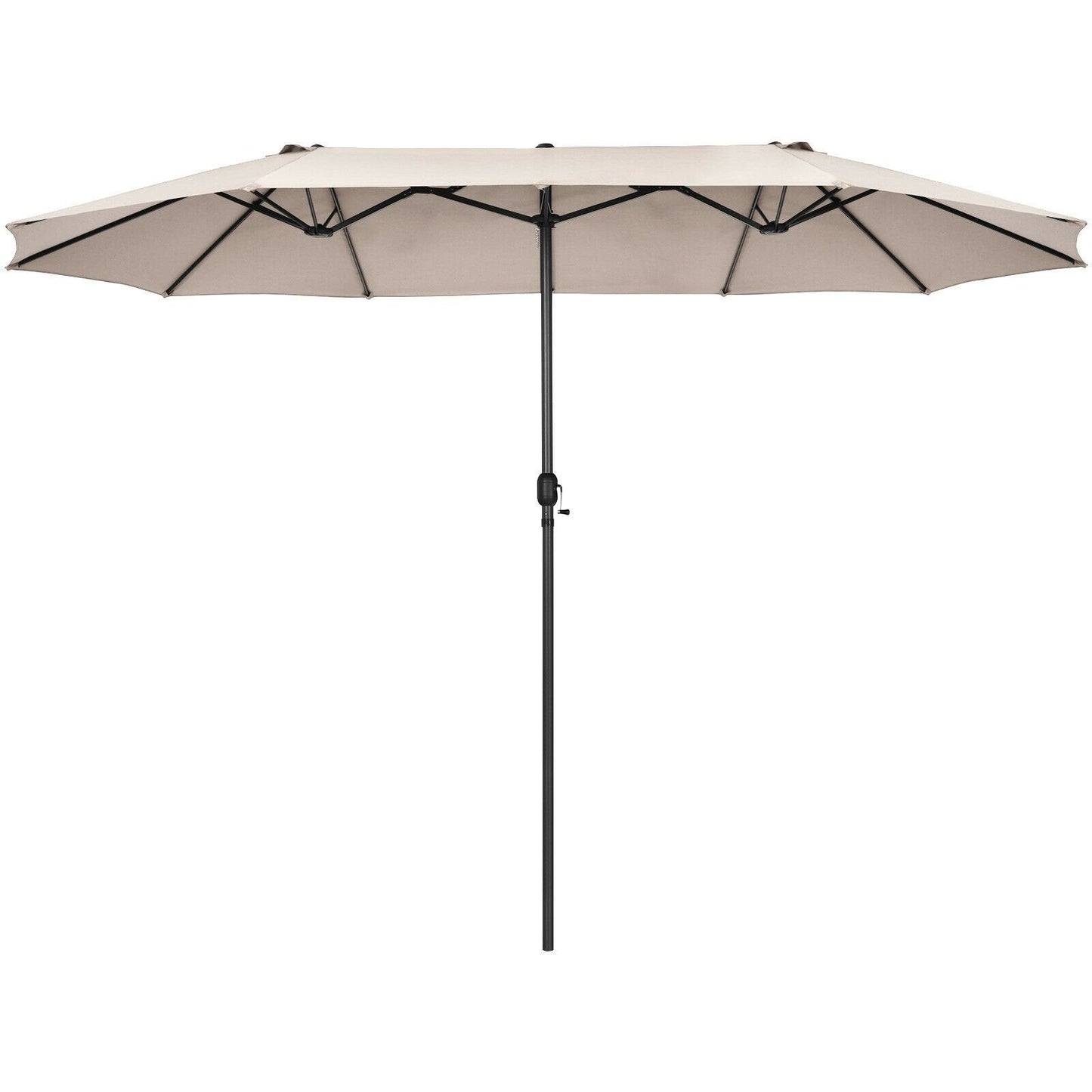 15 Feet Patio Double-Sided Umbrella with Hand-Crank System, Beige Outdoor Umbrellas   at Gallery Canada