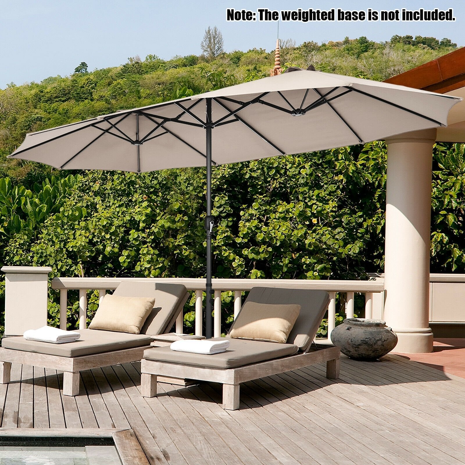 15 Feet Patio Double-Sided Umbrella with Hand-Crank System, Beige Outdoor Umbrellas   at Gallery Canada