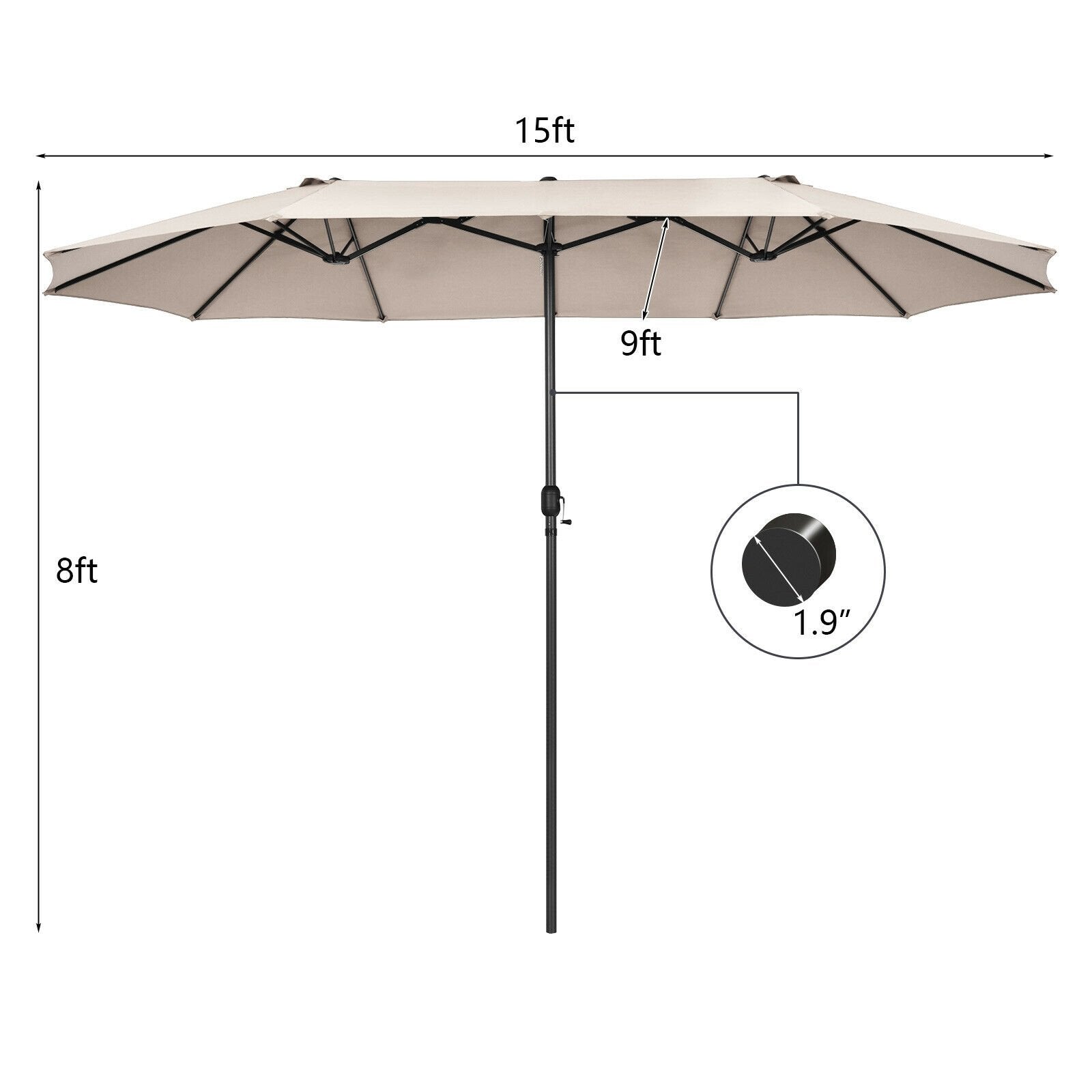 15 Feet Patio Double-Sided Umbrella with Hand-Crank System, Beige Outdoor Umbrellas   at Gallery Canada