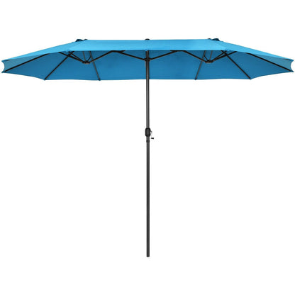 15 Feet Patio Double-Sided Umbrella with Hand-Crank System, Blue Outdoor Umbrellas   at Gallery Canada