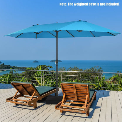 15 Feet Patio Double-Sided Umbrella with Hand-Crank System, Blue Outdoor Umbrellas   at Gallery Canada