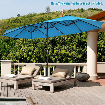 15 Feet Patio Double-Sided Umbrella with Hand-Crank System, Blue Outdoor Umbrellas   at Gallery Canada