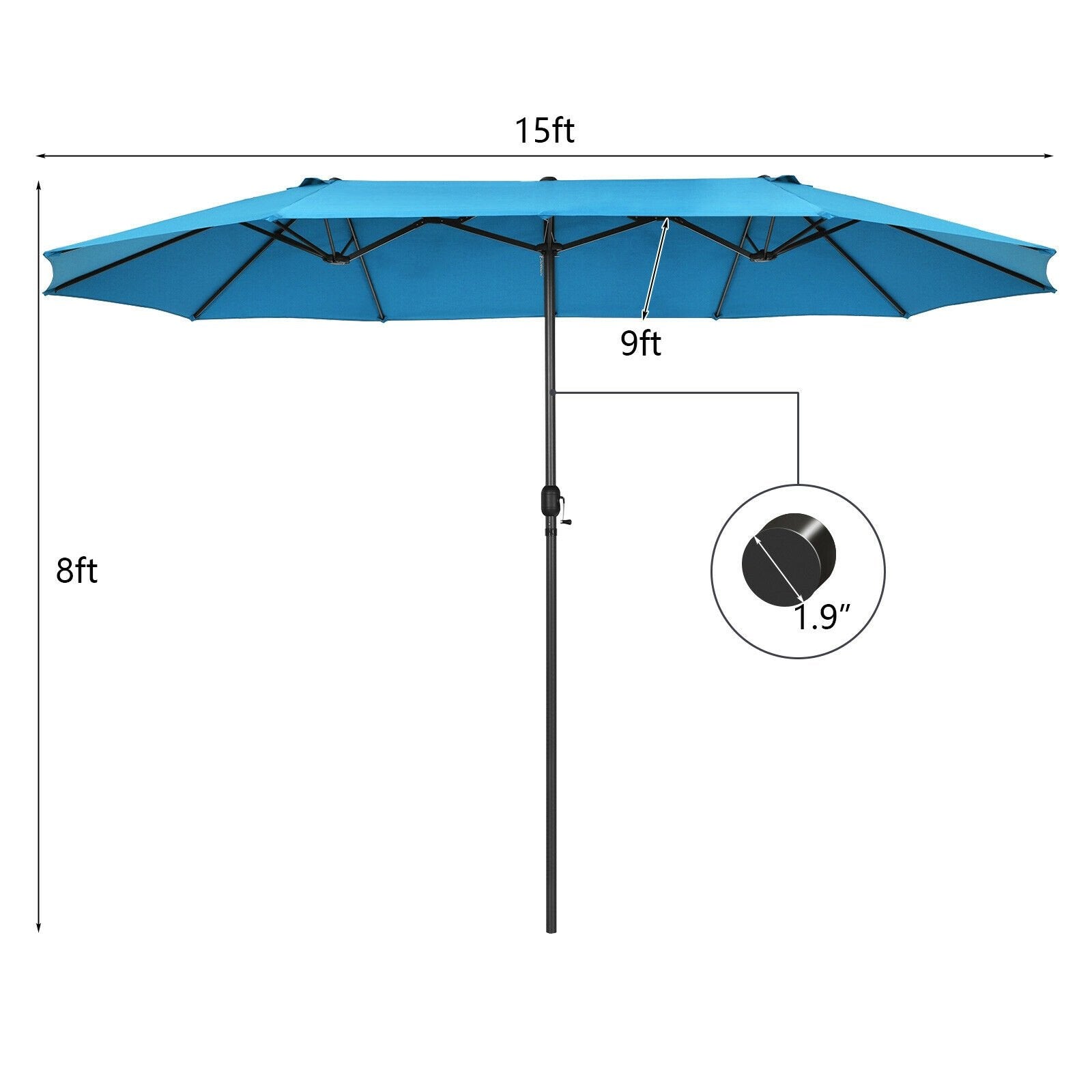 15 Feet Patio Double-Sided Umbrella with Hand-Crank System, Blue Outdoor Umbrellas   at Gallery Canada