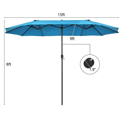 15 Feet Patio Double-Sided Umbrella with Hand-Crank System, Blue Outdoor Umbrellas   at Gallery Canada