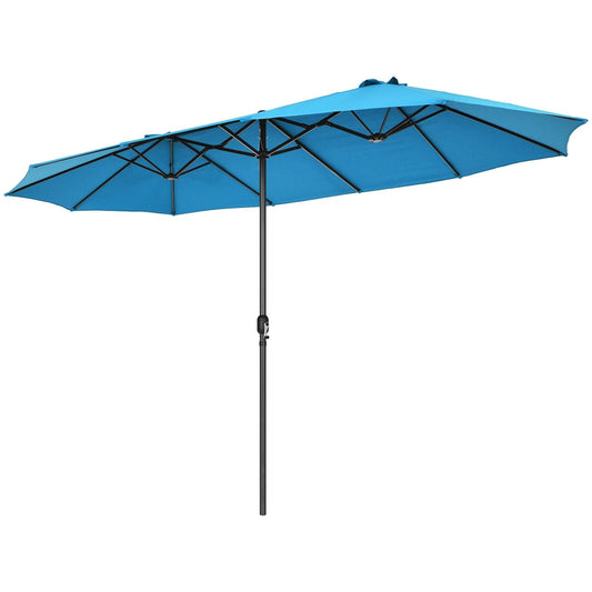 15 Feet Patio Double-Sided Umbrella with Hand-Crank System, Blue Outdoor Umbrellas   at Gallery Canada