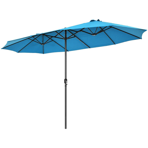 15 Feet Patio Double-Sided Umbrella with Hand-Crank System, Blue