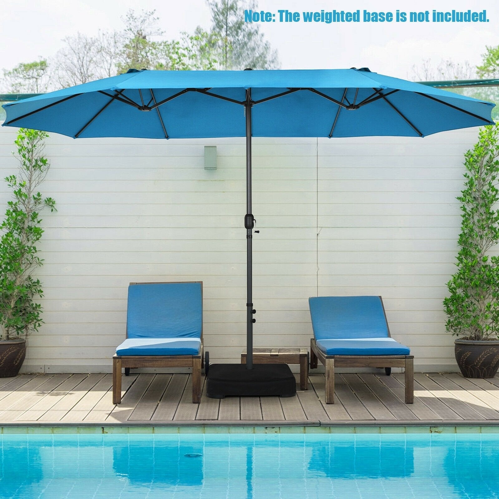 15 Feet Patio Double-Sided Umbrella with Hand-Crank System, Blue Outdoor Umbrellas   at Gallery Canada