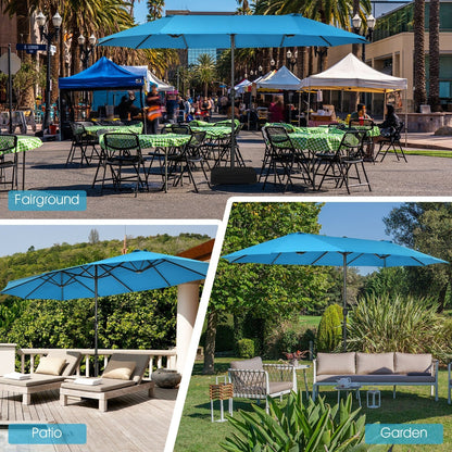 15 Feet Patio Double-Sided Umbrella with Hand-Crank System, Blue Outdoor Umbrellas   at Gallery Canada