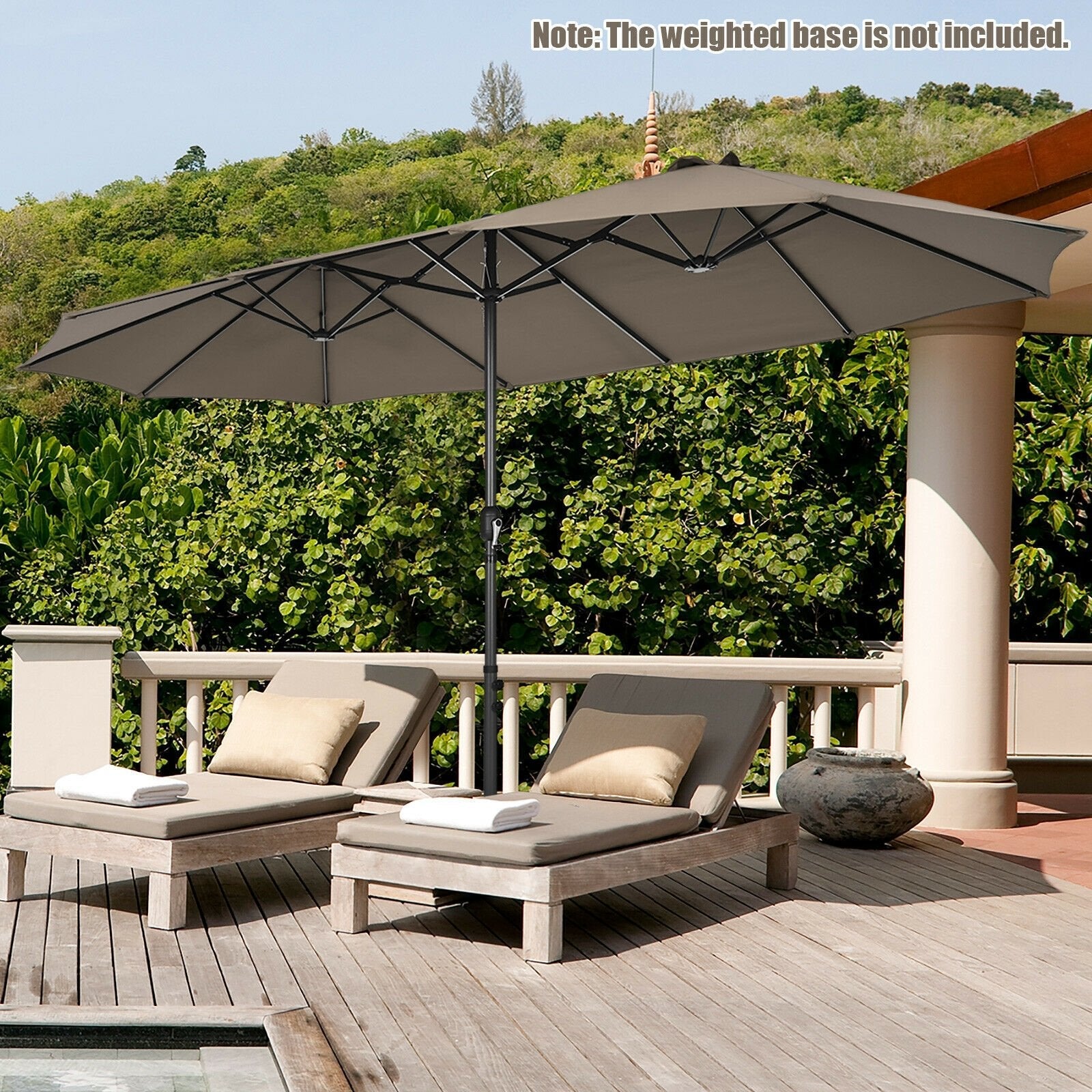 15 Feet Patio Double-Sided Umbrella with Hand-Crank System, Brown Outdoor Umbrellas   at Gallery Canada