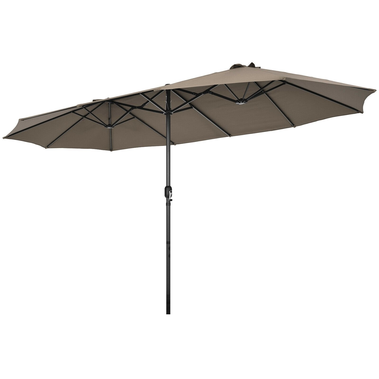 15 Feet Patio Double-Sided Umbrella with Hand-Crank System, Brown Outdoor Umbrellas   at Gallery Canada