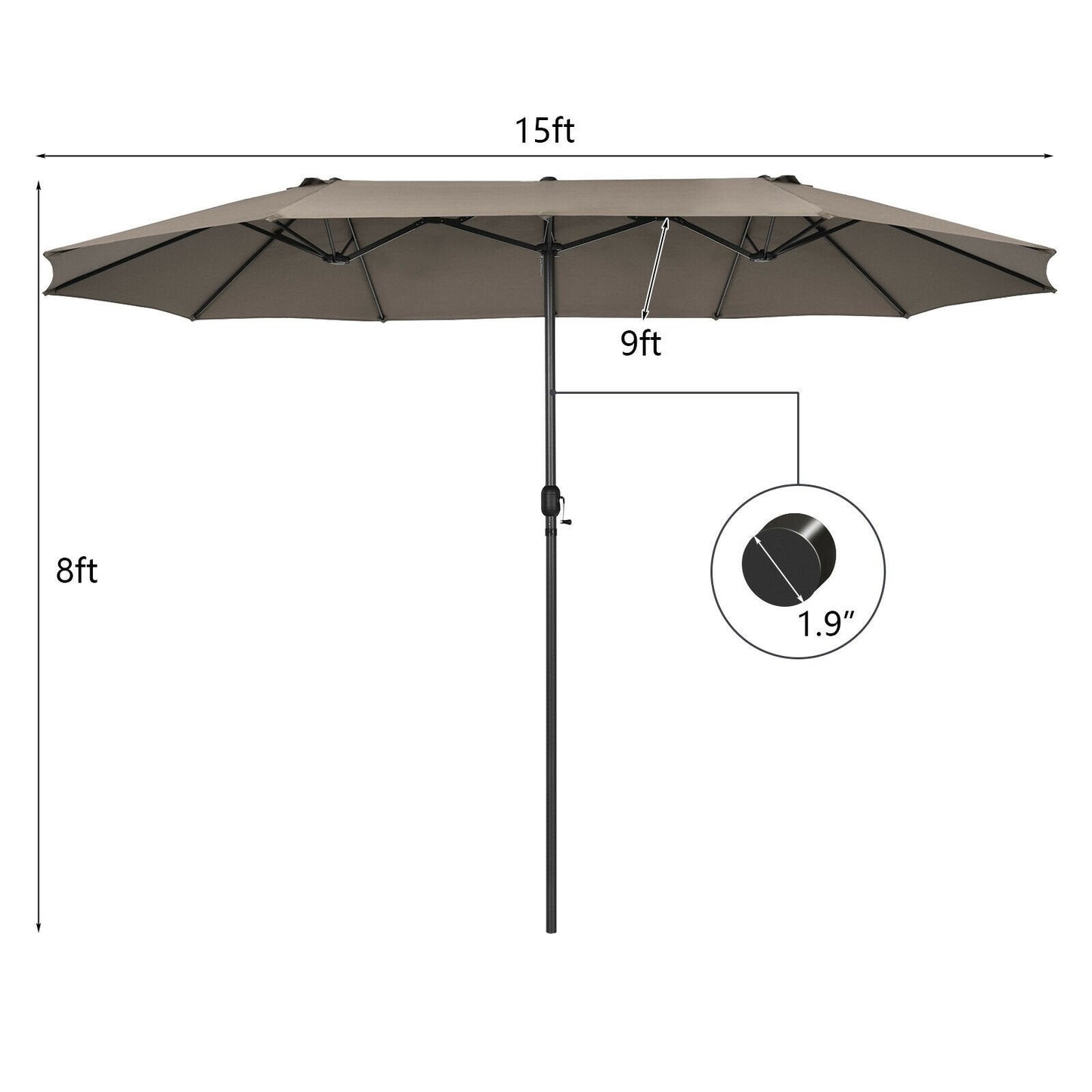 15 Feet Patio Double-Sided Umbrella with Hand-Crank System, Brown Outdoor Umbrellas   at Gallery Canada