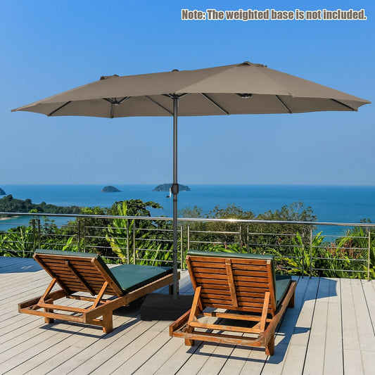 15 Feet Patio Double-Sided Umbrella with Hand-Crank System, Brown Outdoor Umbrellas   at Gallery Canada