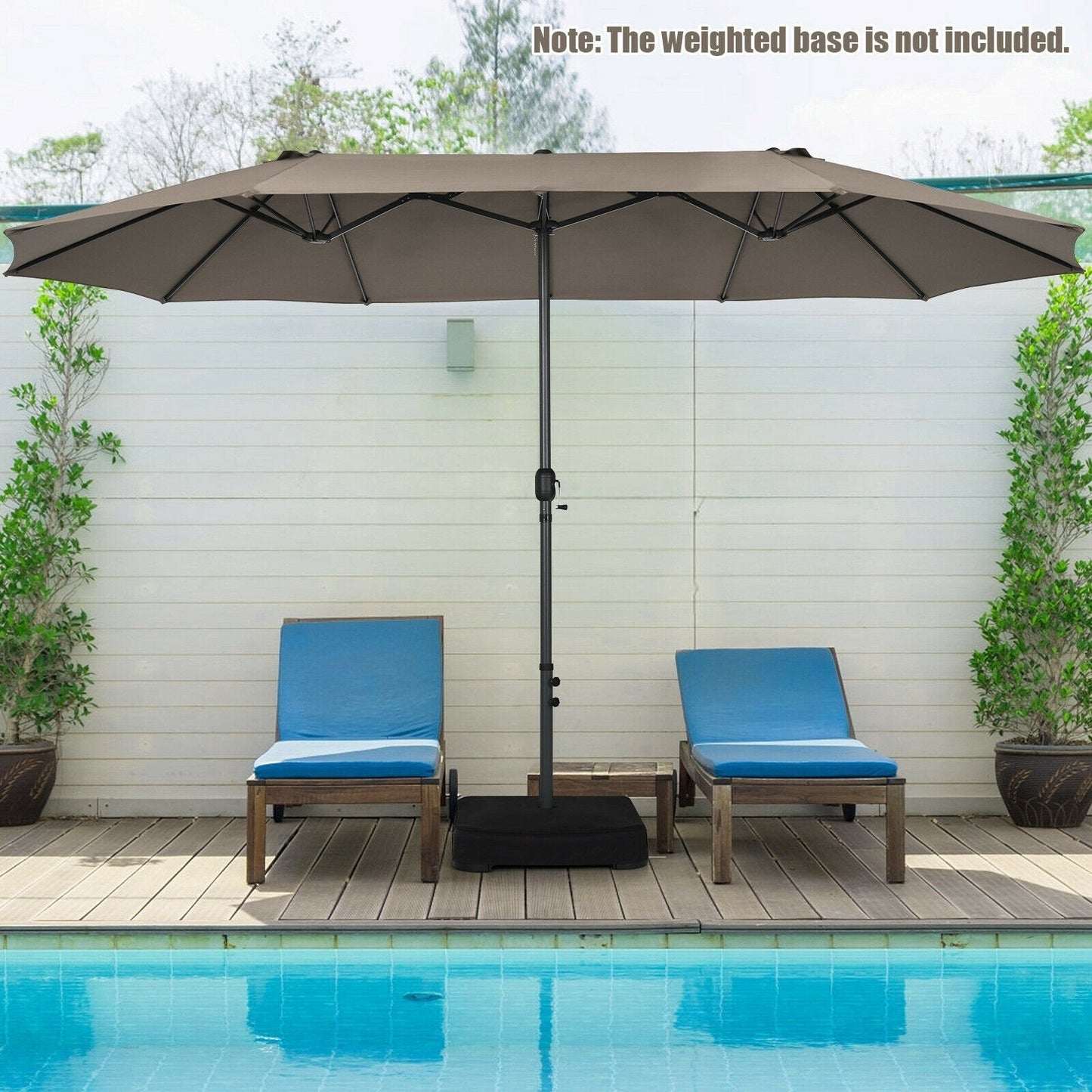 15 Feet Patio Double-Sided Umbrella with Hand-Crank System, Brown Outdoor Umbrellas   at Gallery Canada