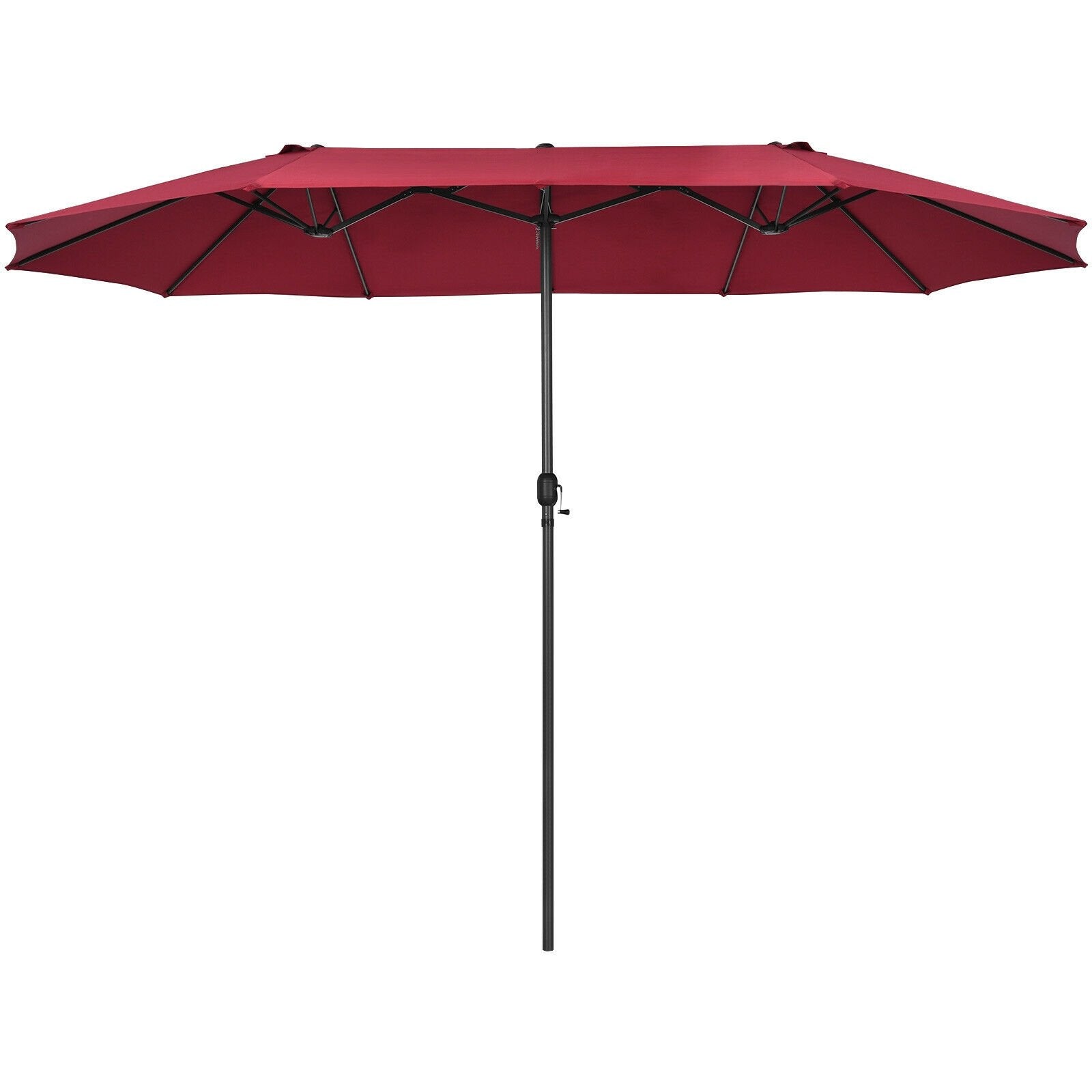 15 Feet Patio Double-Sided Umbrella with Hand-Crank System, Dark Red Outdoor Umbrellas   at Gallery Canada