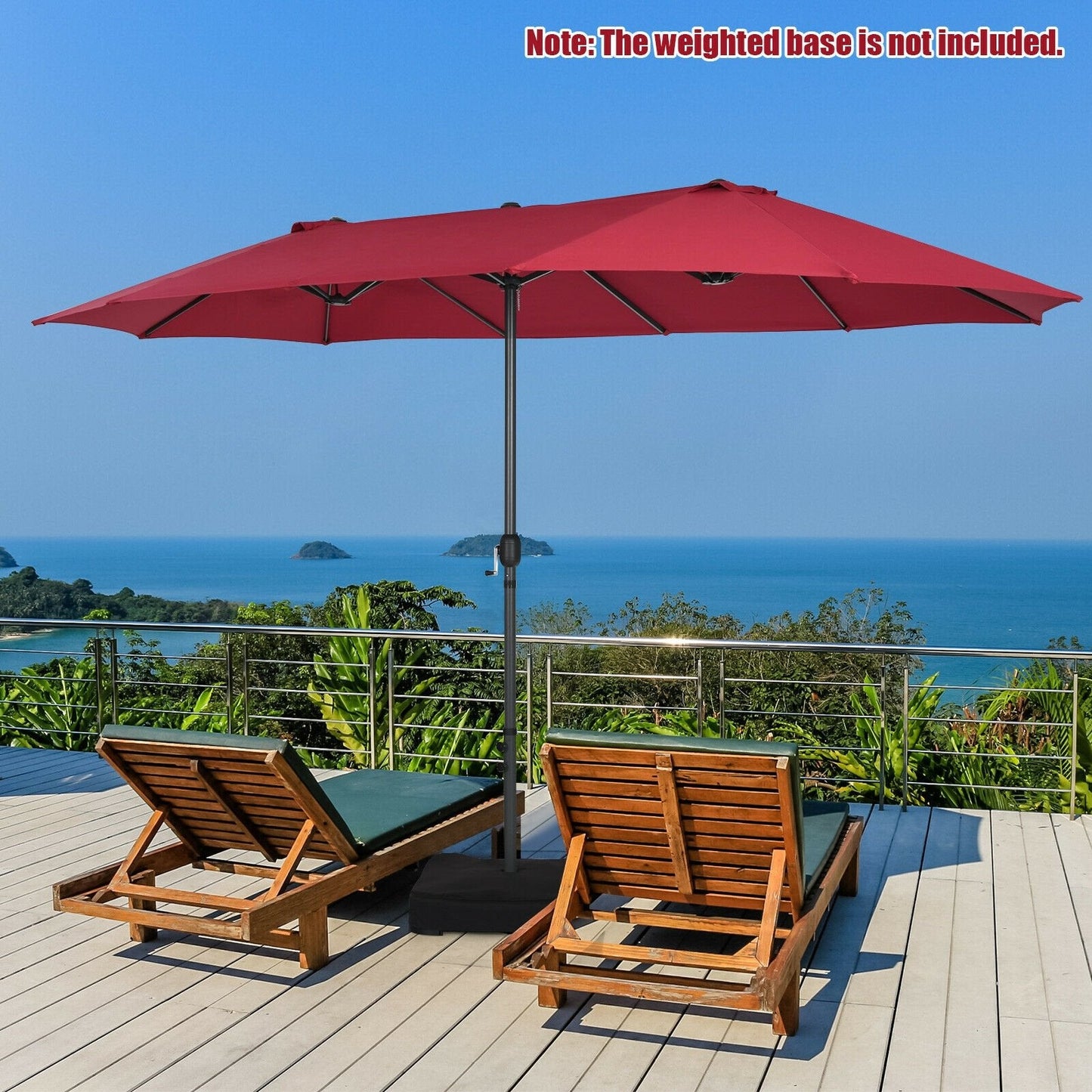 15 Feet Patio Double-Sided Umbrella with Hand-Crank System, Dark Red Outdoor Umbrellas   at Gallery Canada