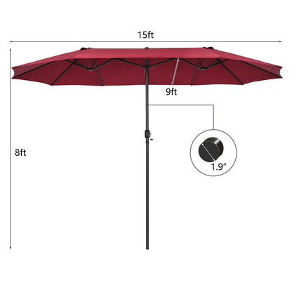 15 Feet Patio Double-Sided Umbrella with Hand-Crank System, Dark Red Outdoor Umbrellas   at Gallery Canada