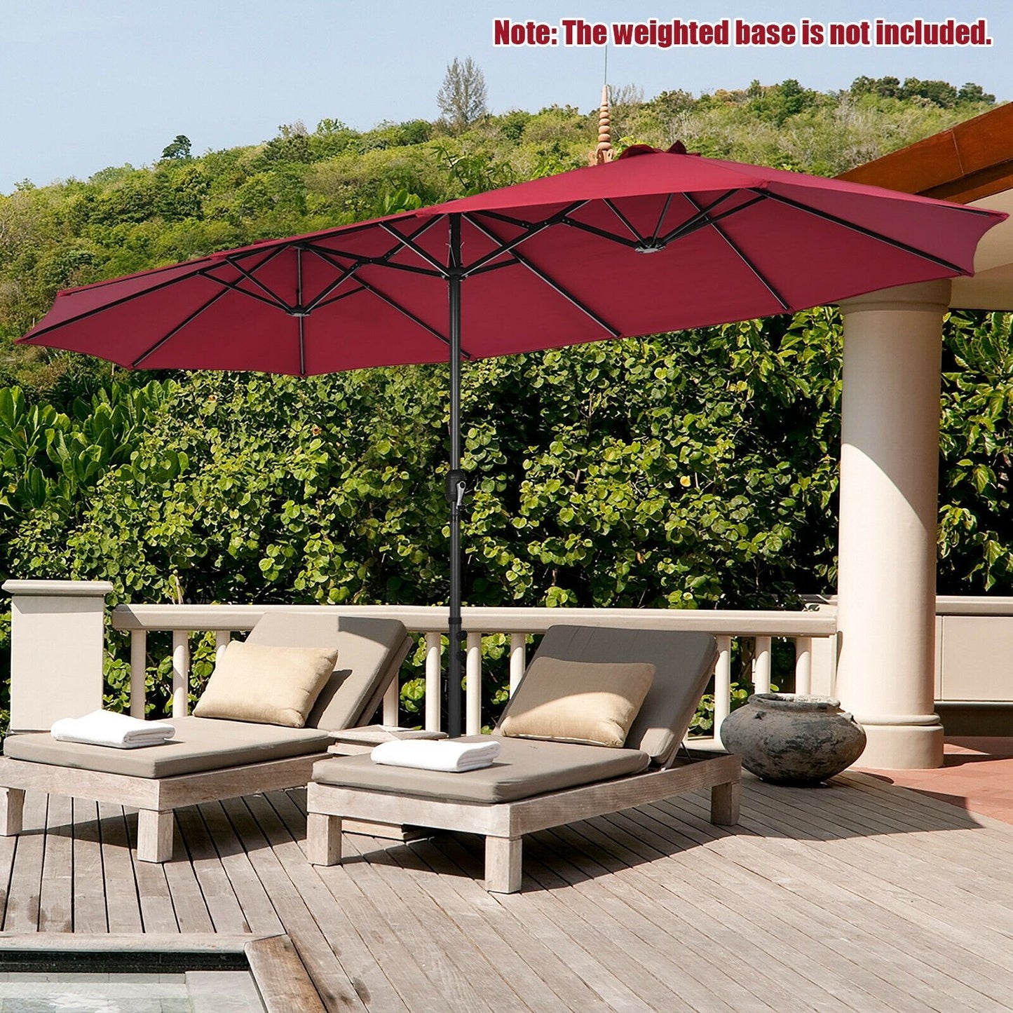 15 Feet Patio Double-Sided Umbrella with Hand-Crank System, Dark Red Outdoor Umbrellas   at Gallery Canada