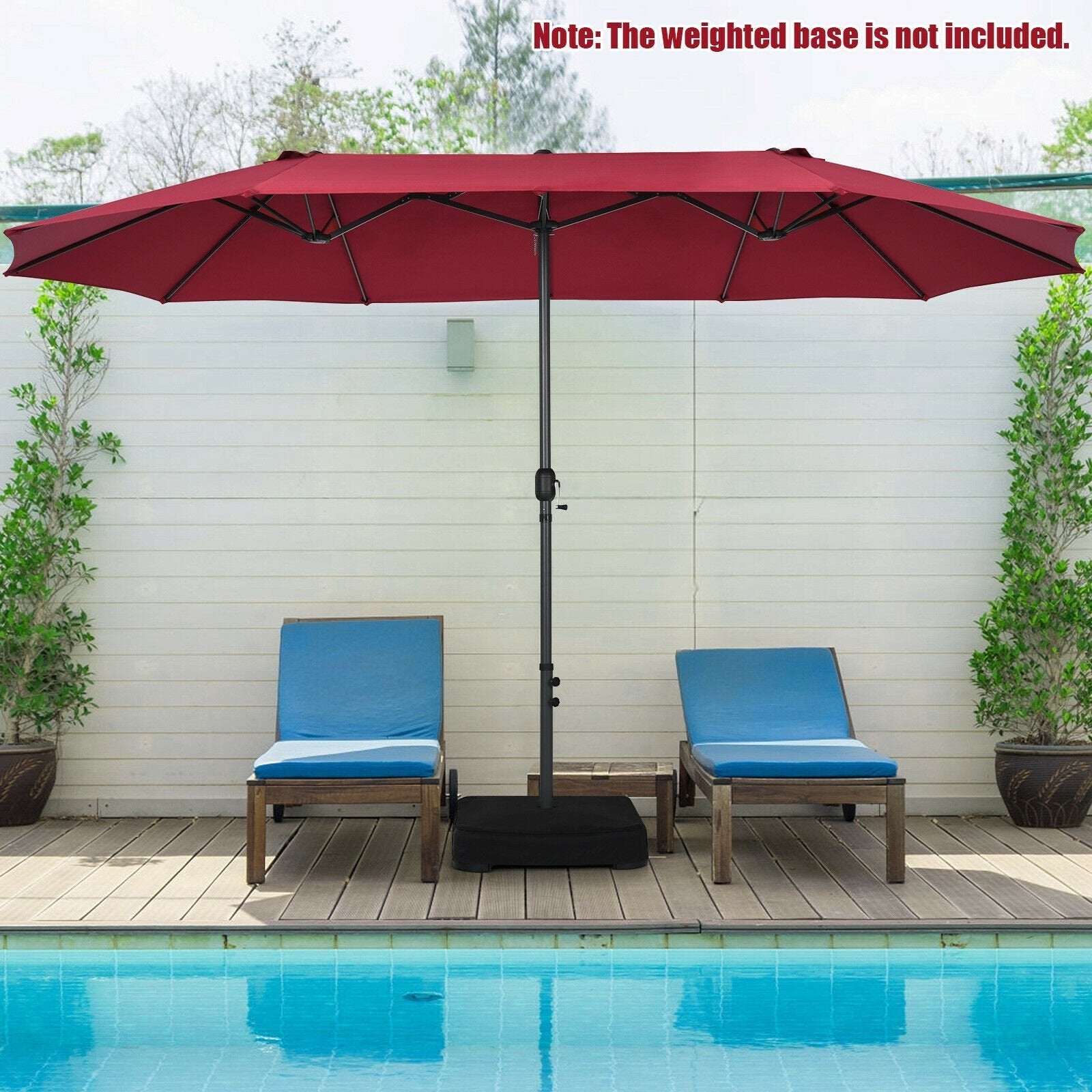 15 Feet Patio Double-Sided Umbrella with Hand-Crank System, Dark Red Outdoor Umbrellas   at Gallery Canada