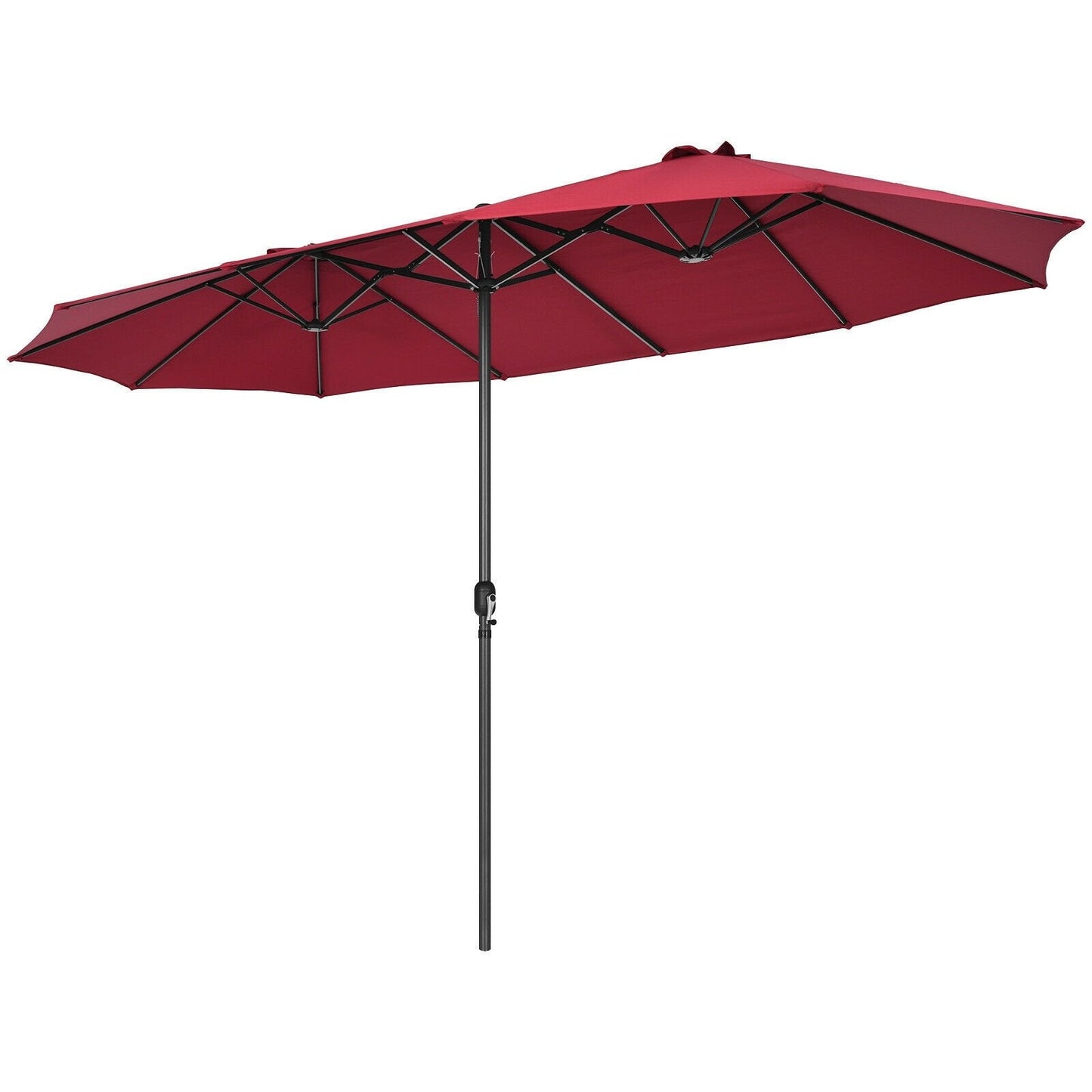 15 Feet Patio Double-Sided Umbrella with Hand-Crank System, Dark Red Outdoor Umbrellas   at Gallery Canada