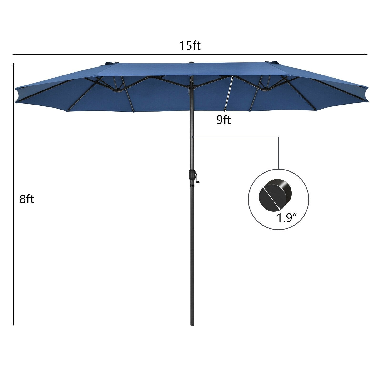 15 Feet Patio Double-Sided Umbrella with Hand-Crank System, Navy Outdoor Umbrellas   at Gallery Canada