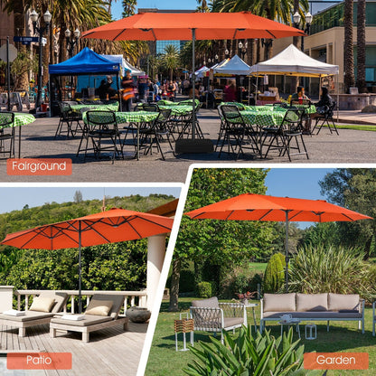 15 Feet Patio Double-Sided Umbrella with Hand-Crank System, Orange Outdoor Umbrellas   at Gallery Canada