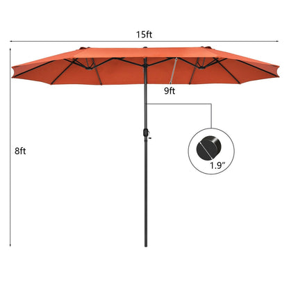 15 Feet Patio Double-Sided Umbrella with Hand-Crank System, Orange Outdoor Umbrellas   at Gallery Canada