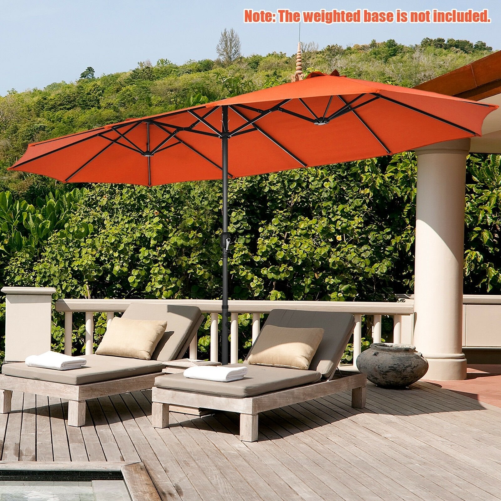 15 Feet Patio Double-Sided Umbrella with Hand-Crank System, Orange Outdoor Umbrellas   at Gallery Canada