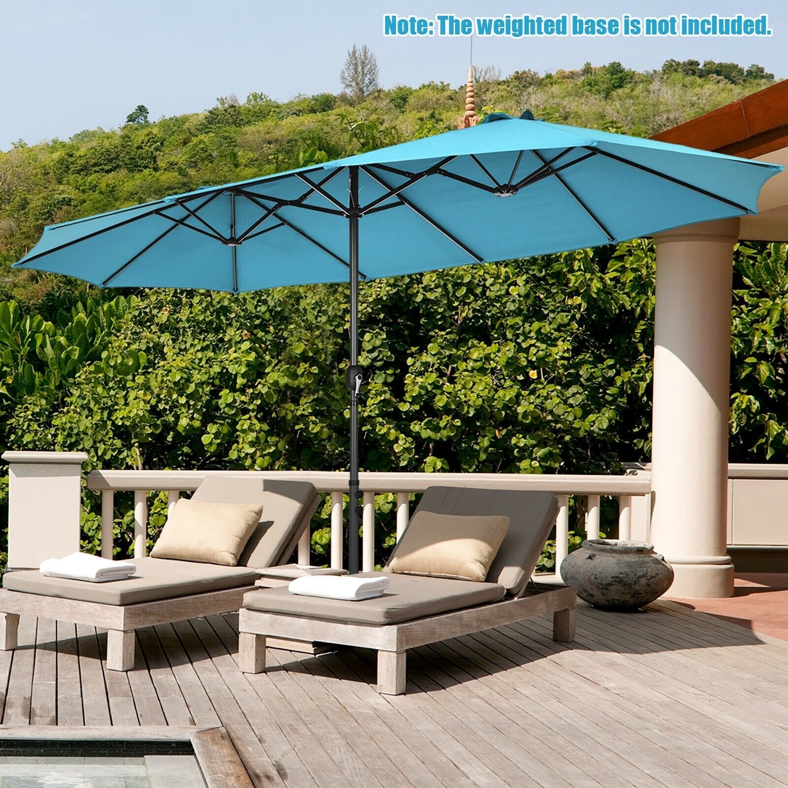 15 Feet Patio Double-Sided Umbrella with Hand-Crank System, Turquoise Outdoor Umbrellas   at Gallery Canada