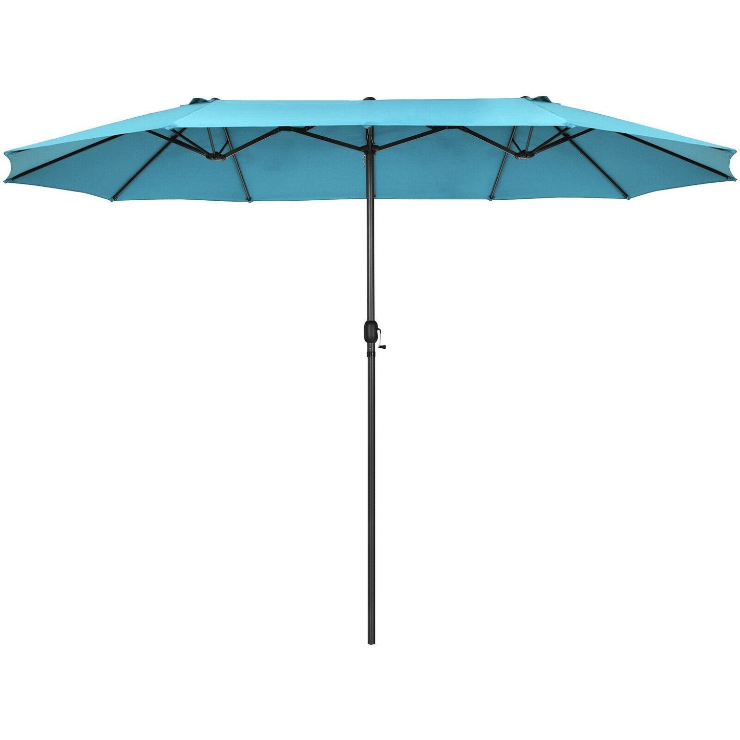 15 Feet Patio Double-Sided Umbrella with Hand-Crank System, Turquoise Outdoor Umbrellas   at Gallery Canada