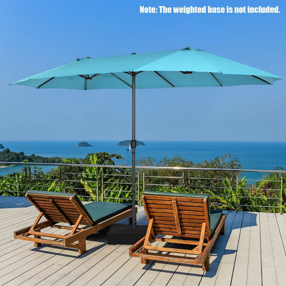 15 Feet Patio Double-Sided Umbrella with Hand-Crank System, Turquoise Outdoor Umbrellas   at Gallery Canada