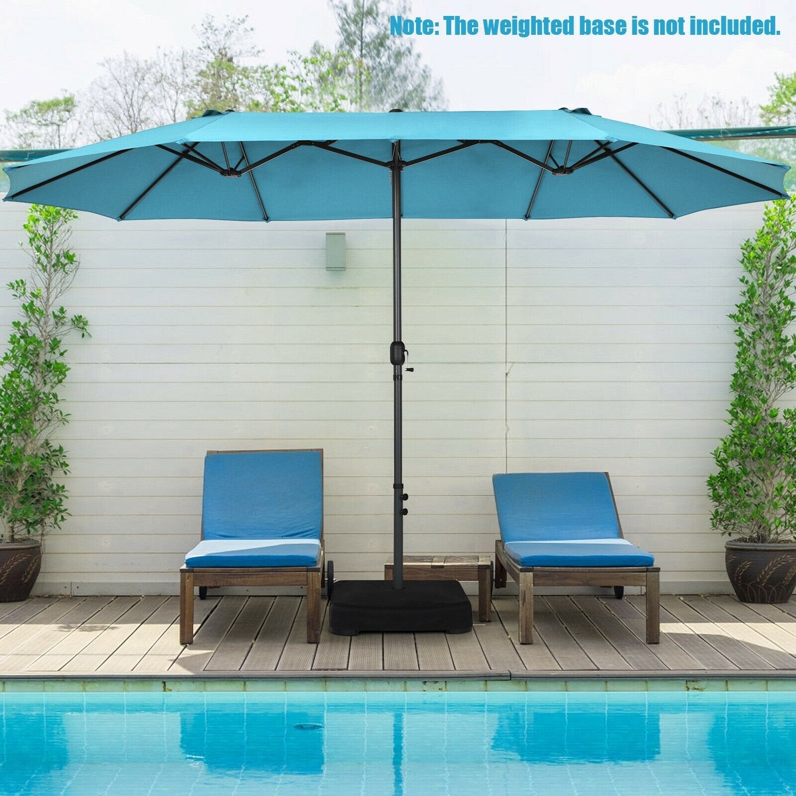 15 Feet Patio Double-Sided Umbrella with Hand-Crank System, Turquoise Outdoor Umbrellas   at Gallery Canada