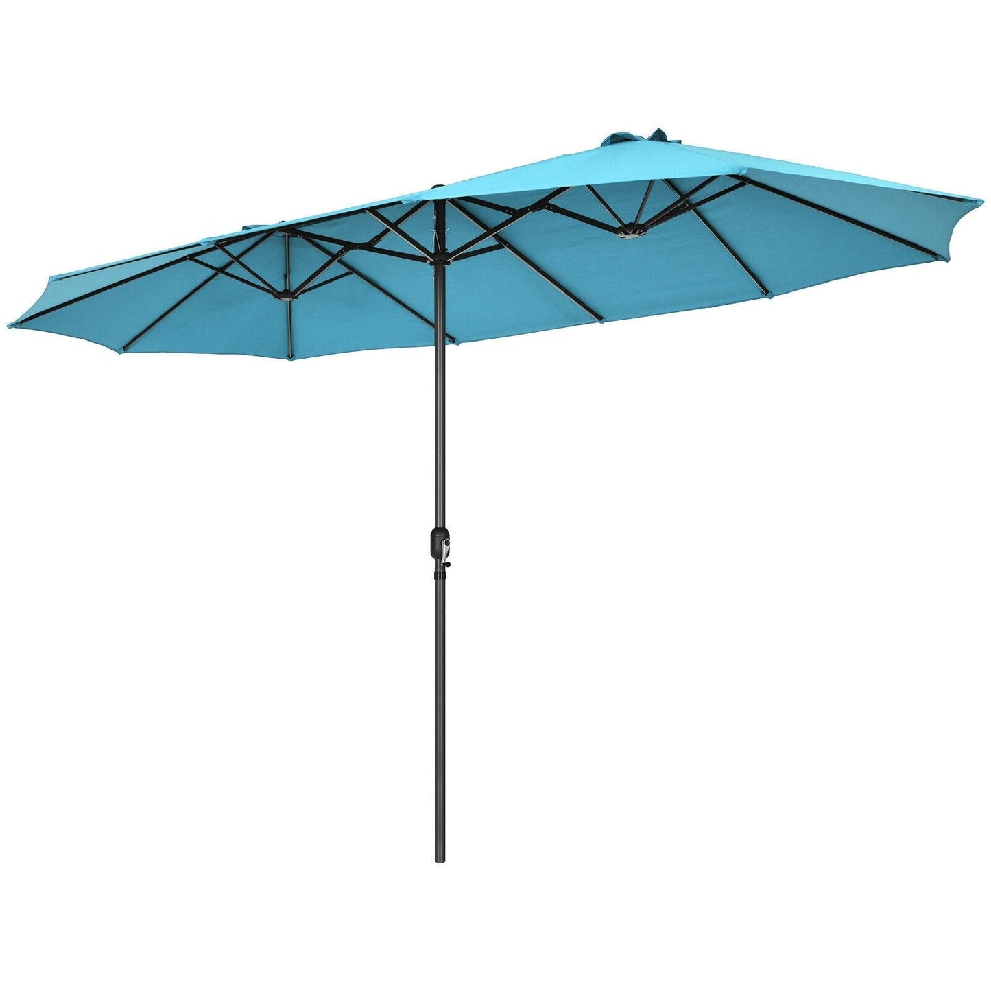 15 Feet Patio Double-Sided Umbrella with Hand-Crank System, Turquoise Outdoor Umbrellas   at Gallery Canada