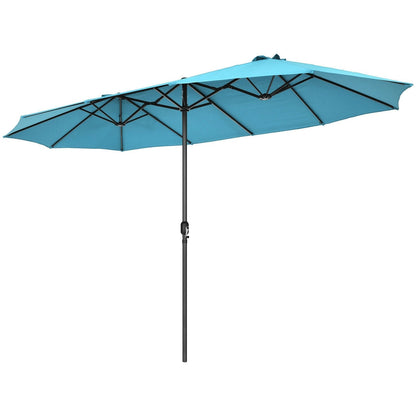 15 Feet Patio Double-Sided Umbrella with Hand-Crank System, Turquoise Outdoor Umbrellas   at Gallery Canada